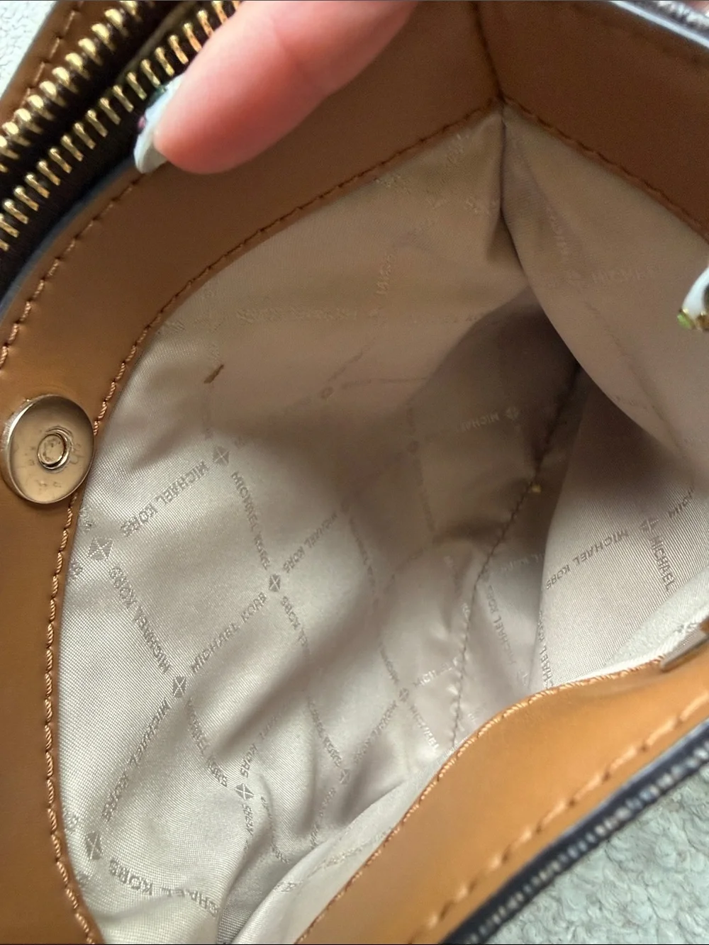 Michael Kors Brown and Tan Logo-Print Shoulder Bag